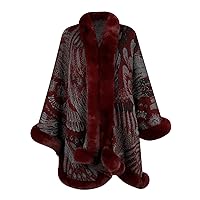 Women's Winter Coats Autumn And Outerwear Scarf Knitted Striped Tassel Cape Coats, One Size