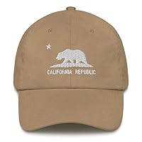 California Republic Hat (Embroidered Dad Cap) Monotone Bear & Star, Cali Flag