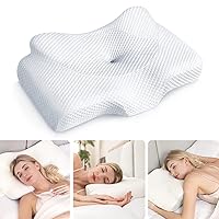 Cervical Pillow for Neck Pain Relief, Hollow Design Odorless Memory Foam Pillows with Cooling Case, Adjustable Orthopedic Contour Pillow for Sleeping, Bed Support for Side Back Stomach Sleepers