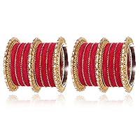 Ethnic Colorful Metal Bangles Chudha Set Stone Studded Velvet Bangle Bracelet Set Indian Wedding Wear Fashion Jewelry for Women & Girls