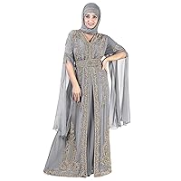 Women Moroccan Dubai Kaftan Long Maxi Slit Sleeve Party Wedding Islamic Abaya Plus Size Gown Dress with Hijab