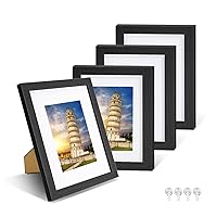 Nacial Picture Frames 5x7 Set of 4, Black Picture Frame Display 4x6 Photo with Mat, Display 5x7 photo without Mat, Photo Frames Collage for Wall or Tabletop