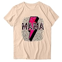 Mama Letter Shirt Women Mother's Day Casual Tee Tops Funny Leopard Lightning Print T-Shirts 2024 Short Sleeve Blouse