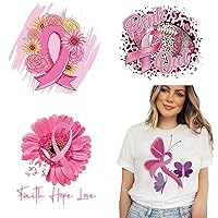 4 Sheets Breast Cancer Awareness Iron on Transfers Stickers Butterfly Flower Pink Ribbon Heat Transfer Design Breast Cancer Iron on Vinyl Patches Pink Ribbon Iron on Decals for Clothes T Shirt Pillow