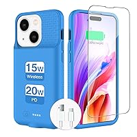 GIN FOXI 15W Wireless Battery Case for iPhone 15/15 Pro/14/14 Pro/13/13 Pro, Ultra-Slim Wireless Charging Extend Rechargeable Anti-Fall Soft-TPU Charger Case 18W Input & 20W Output Charging Case-6.1