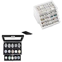 Earring Organizer Bundle with 20 Slots Lacquered Finish Watch Box