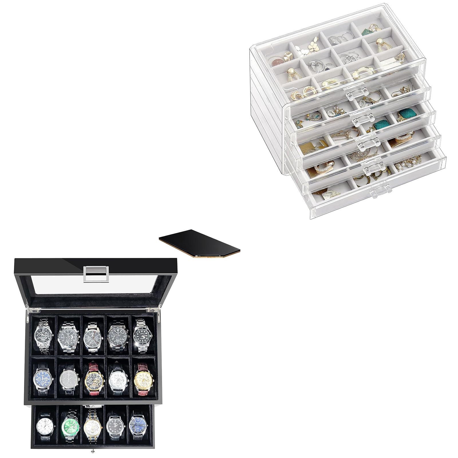 ProCase Earring Organizer Bundle with 20 Slots Lacquered Finish Watch Box