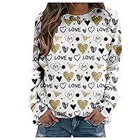 Shirts for Women Trendy Heart Patterned Crewneck Long Sleeve Blouses Date Oversize Workout Crop Tops for Women