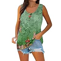 Long Tank Tops for Women, Gothic Clothes for Women Zippered Tops for Women Women's Sleeveless Tops Womens Casual Floral Printed Shirt Fashion Blouse Summer O-Neck Tunic 2024 Summer (Green,5X-Large)