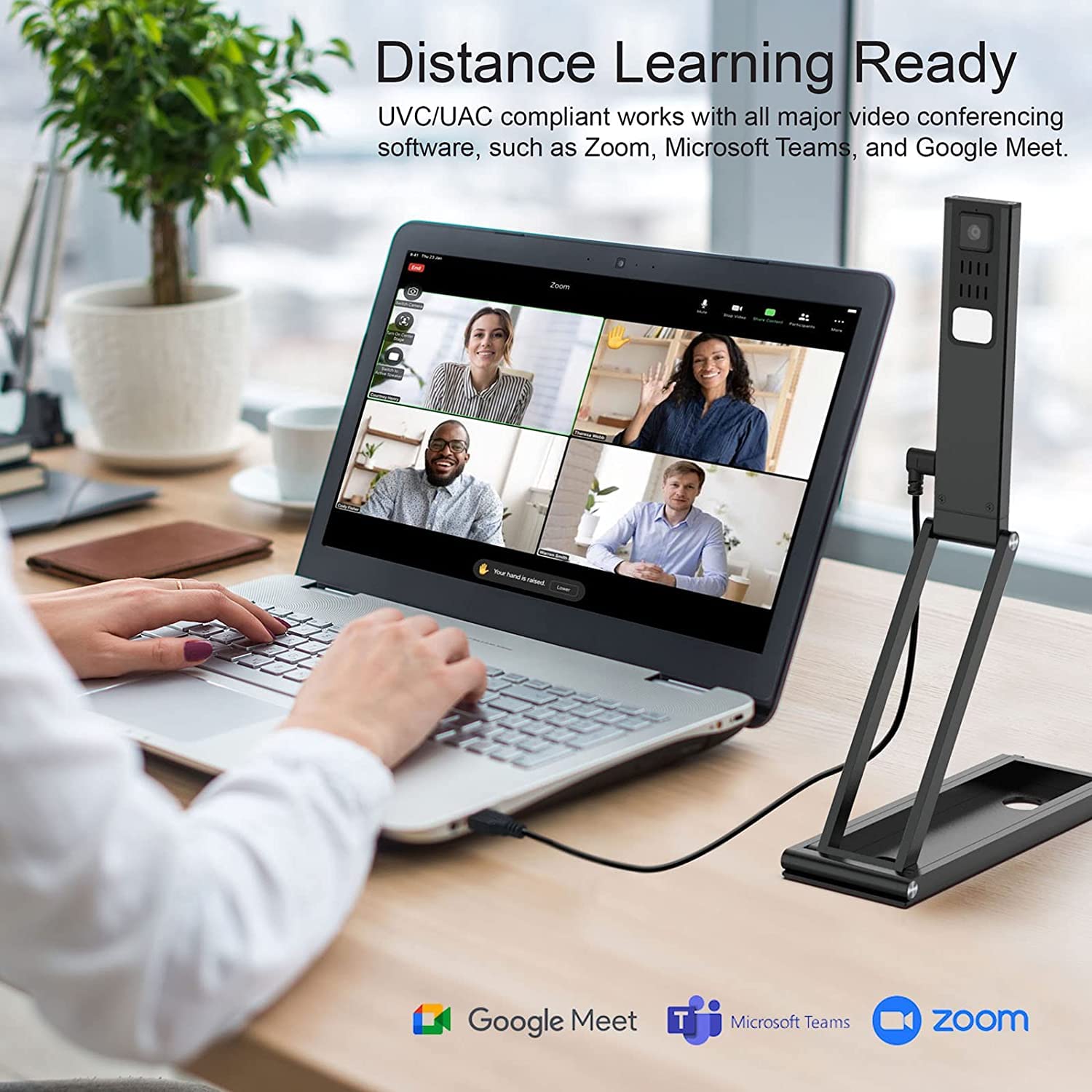 VIISAN P4U 13MP 4K UHD Document Camera & Webcam with Built-in Microphone, USB Visualiser A3-Size, LED Light, AutoFocus, Multi-Jointed Design, Fold, for Distance Teaching & Live Demo-Windows, macOS