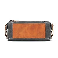 Toiletry Bag Genuine Leather and Canvas Travel Toiletry Bag Dopp Kit - Unisex - Dark Brown