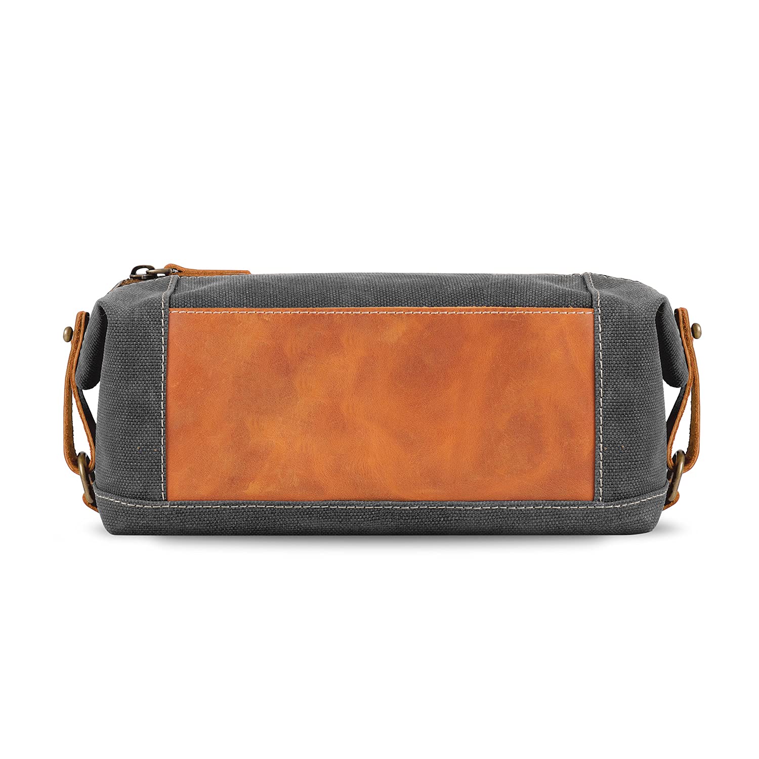 Londo Toiletry Bag Genuine Leather and Canvas Travel Toiletry Bag Dopp Kit - Unisex - Dark Brown