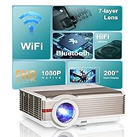 Smart Projector with Streaming Apps, LED Wireless Home Theater Projectors for Gaming with Wifi Bluetooth, 1080p Native Movie Projector Ceiling Mount HDMI for TV Stick Laptop