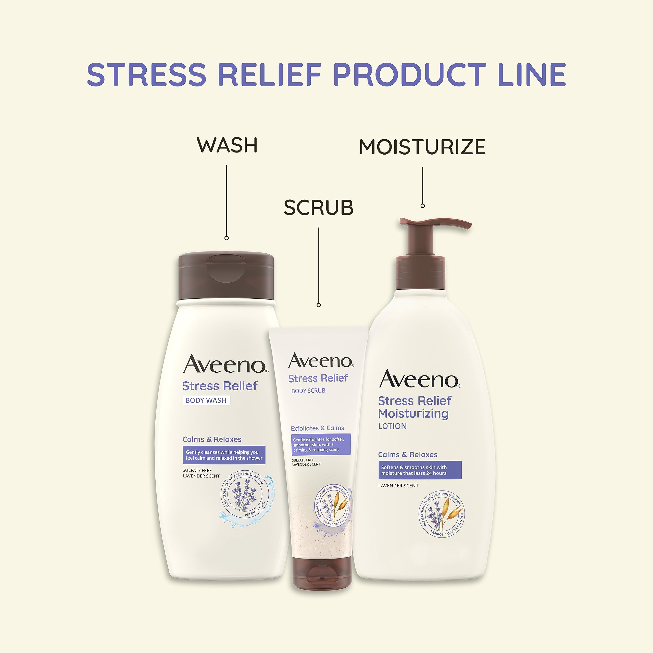 Aveeno Stress Relief, Lotion, Body Wash & Scrub Bundle