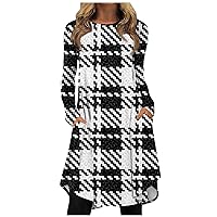 Spring Party Dress,Deals of The Day Lightning Today Prime Christmas Dresses for Women Plus Size Dress Long Sleeves Women's Fashion Casual Print Round Neck Pullover Loose Sleeve(H-White,L)