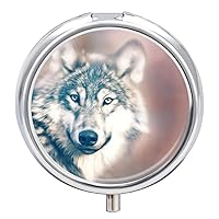 Round Pill Box Wolf Animal Portable Pill Case Medicine Organizer Vitamin Holder Container with 3 Compartments