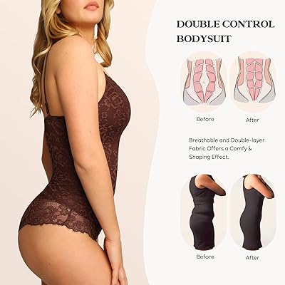 Popilush Lace Shapewear Bodysuit V Neck Tummy Control Backless Tank Tops  Sleeveless Thong Bodysuit