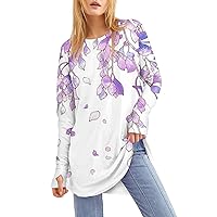 Going Out Tops Plus Size Summer Fashion Tee Womens Long Sleeve Work Round Neck T Shirt Baggy Print Soft T Shirts for Women Light Purple Long Sleeve Tee Shirts for Women Small