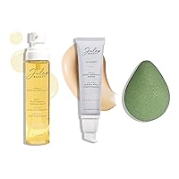 Julep Cleansing and Brightening Skincare Set | Vitamin E Hydrating Oil Cleanser with Green Tea Exfoliating Facial Sponge + So Awake Radiant Complexion Booster Daily Moisturizer