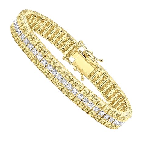 Mens Three Row White & Yellow Diamond Bracelet 1ctw in 10k Gold by Luxurman