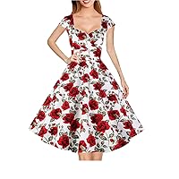 Hanpceirs Women's Cap Sleeve 1950s Retro Vintage Cocktail Swing Dresses with Pocket