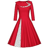 Andongnywell Women's Polka Dot Vintage Cocktail Swing Dresses Audrey Hepburn Rockabilly Dress 1950s Retro Dress