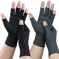 2 Pairs Arthritis Gloves, Compression Gloves for Women Men, Relieve Arthritis, Rheumatoid, Osteoarthritis, Carpal Tunnel Pain, Anti-Slip Fingerless Gloves for Hand Support (Pure Black+Grey,L)