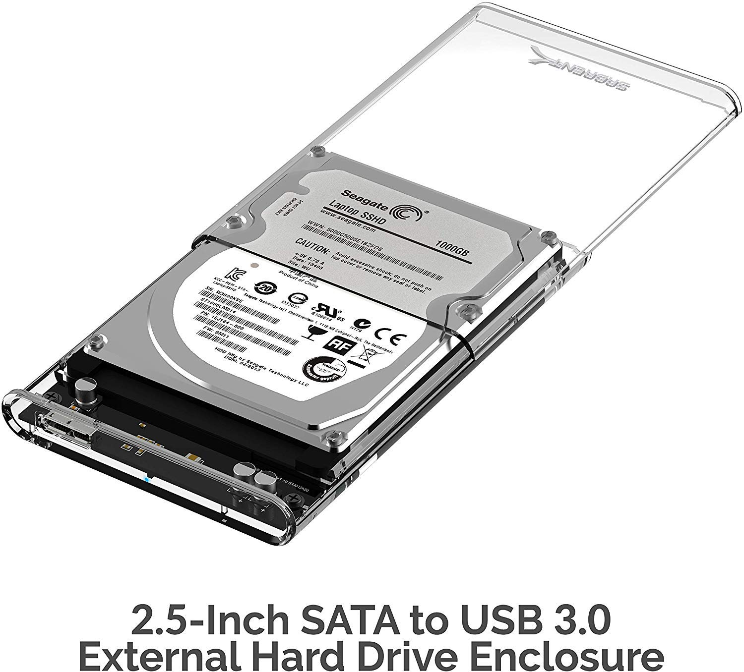 SABRENT 2.5 Inch SATA to USB 3.0 Tool Free Clear External Hard Drive Enclosure [Optimized for SSD, Supports UASP SATA III] (EC-OCUB)