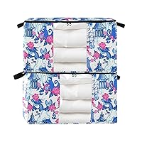 Chinoiserie Theme Monkey and Pagoda Clothes Storage, Foldable Blanket Storage Bags, 60L Storage Containers for Organizing Bedroom, Closet, Clothing, Comforter, Organization and Storage with Lids and H