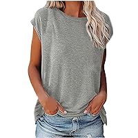 Women's Plus Size Summer Top Casual Cap Sleeve T Shirts Basic Summer Tops Loose Fit Solid Color Crewneck Blouses Tee