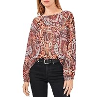 Vince Camuto Womens Printed Keyhole Pullover Top Purple XS