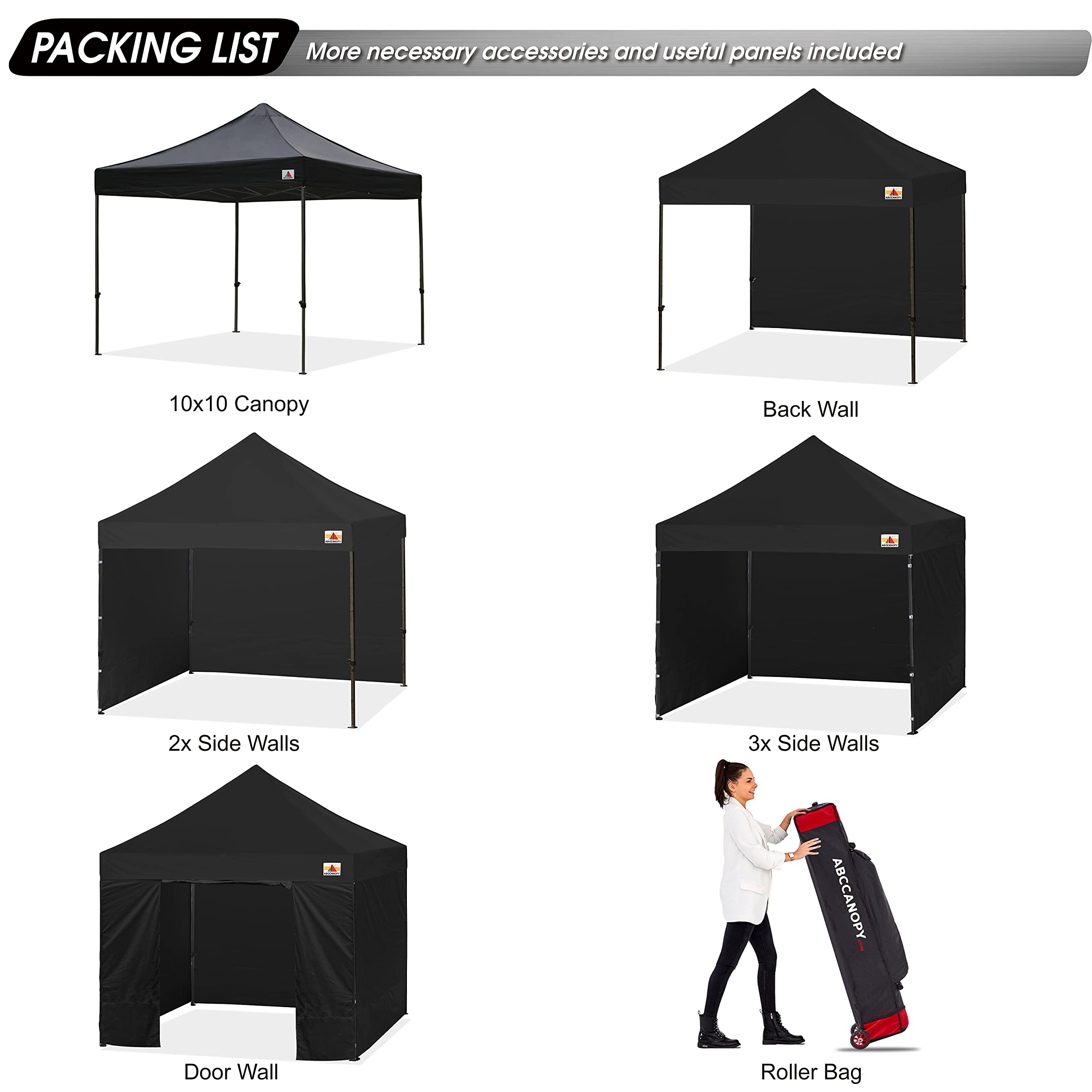 ABCCANOPY Heavy Duty Ez Pop up Canopy Tent with Sidewalls 10x10, Dull Black
