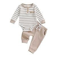 Kuriozud Newborn Baby Boy Clothes Button Long Sleeve Romper Bodysuit Pants Set Infant Soft Waffle Fall Winter Outfit