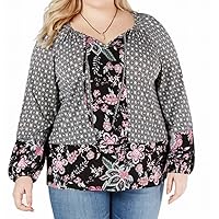 Style & Co. Womens Mixed Print Peasant Blouse