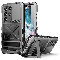 Samsung S24 Ultra Metal Bumper Military Rugged Silicone Case Heavy Duty Armor Defender Samsung S24 Ultra Metal Case With Stand Built-in Gorilla Glass Full Cover Dustproof Outdoor Cover (Black)