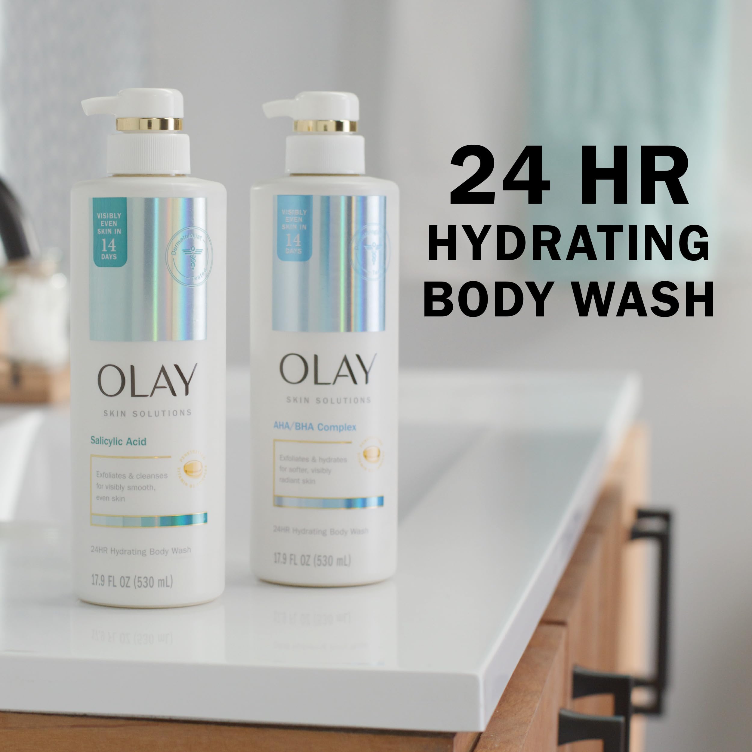 Olay Skin Solutions Hydrating Body Wash for Women with Salicylic Acid, 17.9 fl oz (Pack of 4)