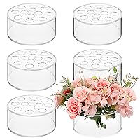 6 Pcs Acrylic Floral Centerpiece for Dining Table Decorations Wedding Round Flower Vase 12 Holes Centerpiece Vases for Table Low Flower Holder with Holes for Home Birthday Party (Clear)