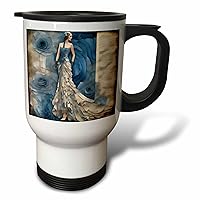 3dRose Woman in a Blue Ballgown Vintage Mixed Media Collage - Travel Mugs (tm-385426-1)