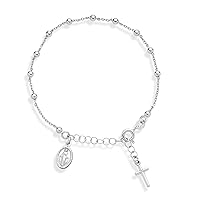 Miabella 925 Sterling Silver Italian Rosary Cross Bead Charm Link Chain Bracelet for Women Teen Girls, Adjustable 6-7 or 7-8 Inch Made in Italy (7