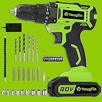 Yougfin Cordless Drill Driver Set 20V, 25+1 Position Clutch, 34pcs Accessories Power Tool with Extra Charger