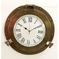 Marine Nautical Store Vintage Navigation Marine Brass Ship Porthole Clock 15'' Ship Window Wall Clock (15 Inches (Diameter))