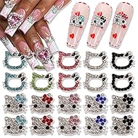 Nail Charms Cute Nail Charms for Acrylic Nails Alloy Flat Back Charms with Diamond Design Silver Cat Nails Jewelry Accessories Kawaii Nail Art Charms Cartoon Cat Nail Decoration Supplies