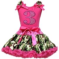 Sequin Birthday Number Hot Pink Top Girl Cloth Camouflage Pettiskirt Set 1-8y