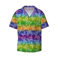 Rainbow Butterflies Men's Summer Short-Sleeved Shirts, Casual Shirts, Loose Fit with Pockets