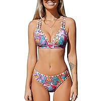 CUPSHE Women's Bikini Set Two Piece Swimsuits Strappy Mid Rise V Neck Cutout Adjustable Double Straps