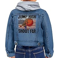 American Flag Basketball Toddler Hooded Denim Jacket - Patriotic Jean Jacket - Trendy Denim Jacket for Kids