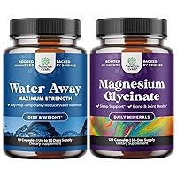 Bundle of Water Away Pills Maximum Strength - Herbal Diuretic Pills for Water Retention for Fast Acting Bloating Relief and Pure Magnesium Glycinate 400mg Per Serving for Mood Sleep and Relaxation