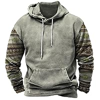 Mens Fashion Hoodies Sweatshrits Lightweight Western Aztec Ethnic Hooded Casual Long Sleeve Vintage Pullover Blouse