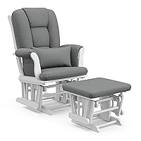 Storkcraft Tuscany Custom Glider and Ottoman with Free Lumbar Pillow (White/Grey) - Cleanable Upholstered Comfort Rocking Nursery Chair with Ottoman