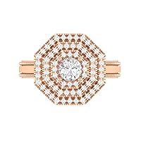 Certified 14K Gold Ring in Round Cut Moissanite Diamond (0.45 ct), Round Cut Natural Diamond (0.56 ct) with White/Yellow/Rose Gold Engagement Ring for Women